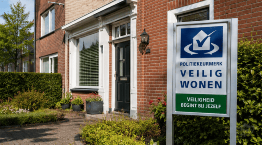 huis met veilig wonen politiekeurmerk bord in de tuin